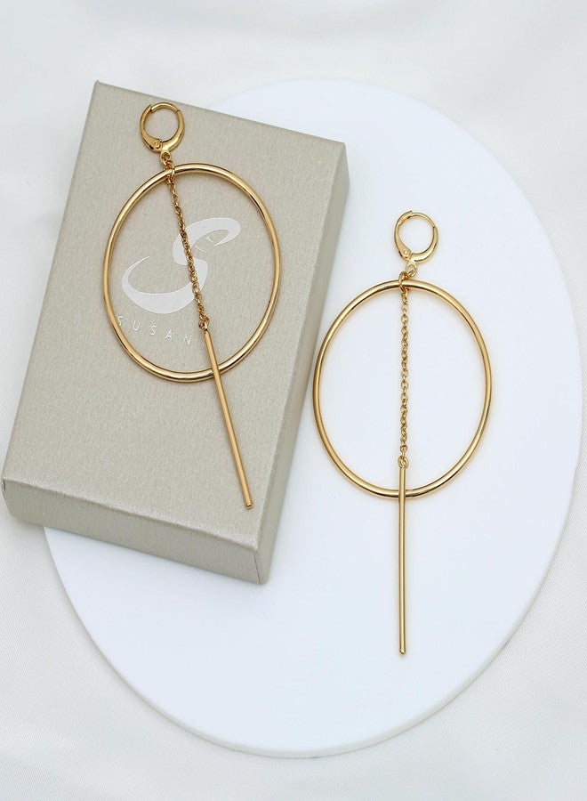 S SUSANN 14k Gold Hoops Earrings for Women, High Polished Dangly Bar earrings Cute and Aesthetic Earrings for Women - Image 4